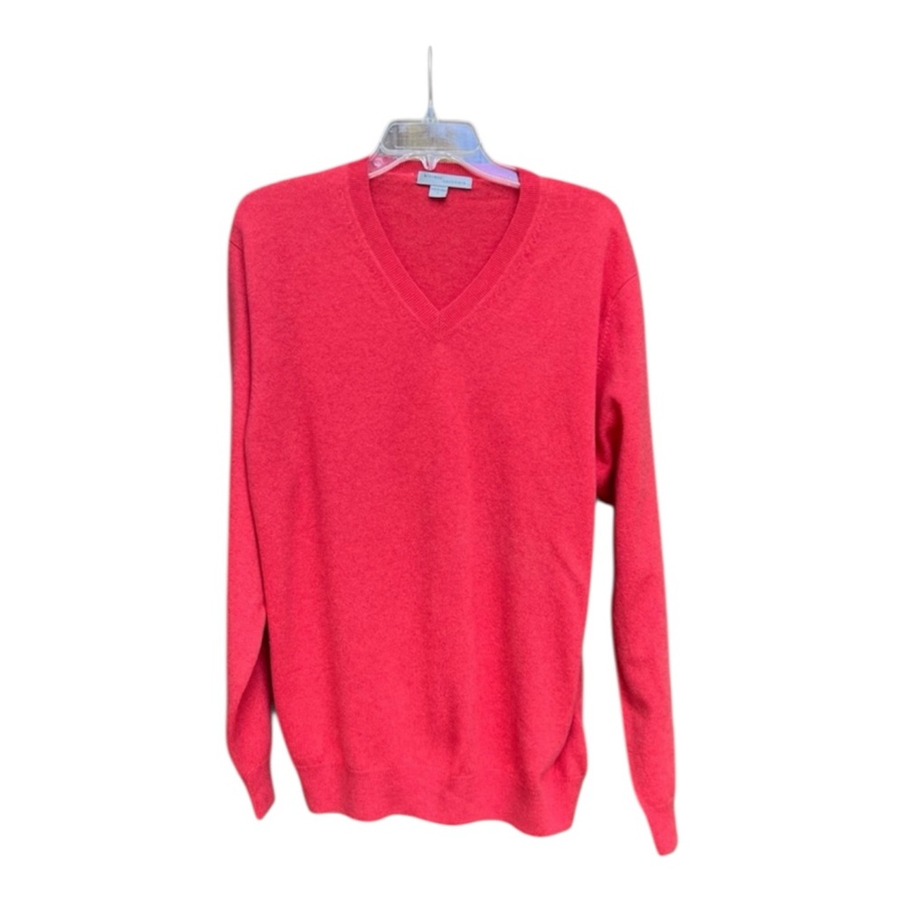 Kinross Women’s 100% Cashmere Vibrant Pink/Coral V-Neck Sweater